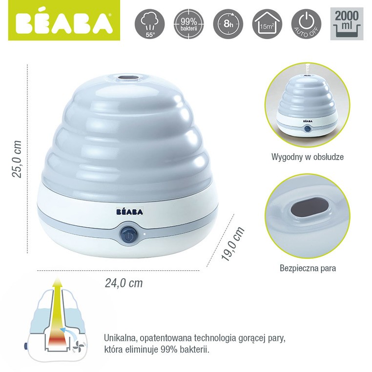 Beaba, Nawilżacz powietrza parowy z eliminacją 99% bakterii Grey/Blue