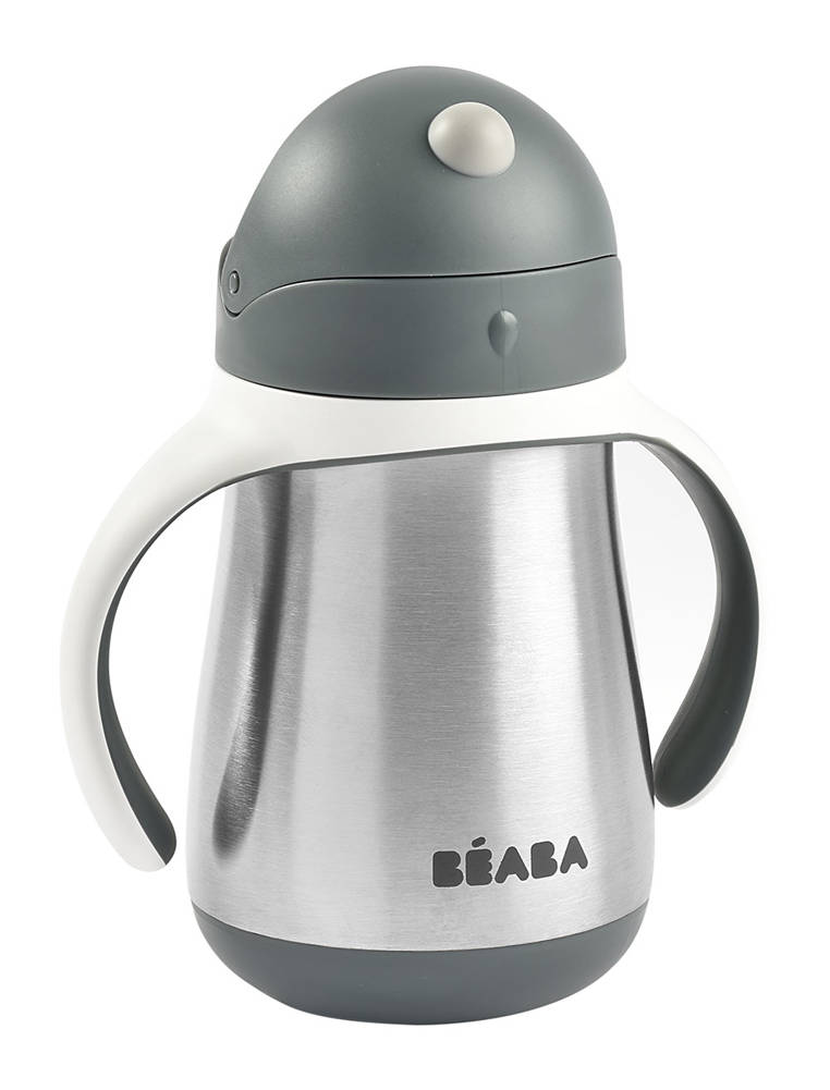 Beaba, Bidon termiczny termobutelka ze słomką 250 ml Mineral grey Beaba, Bidon termiczny termobutelka ze słomką 250 ml Mineral grey