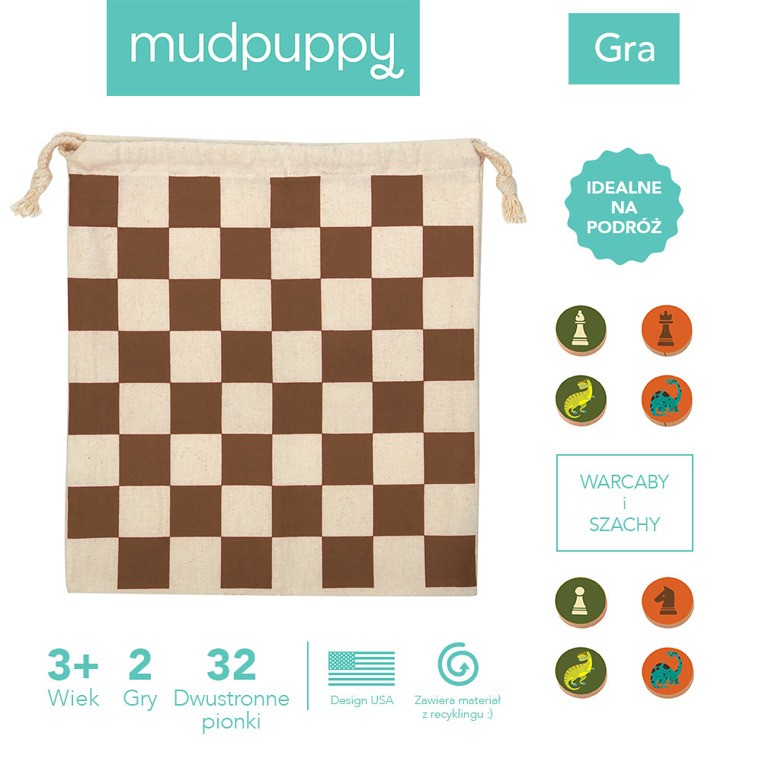 Mudpuppy, Gra Warcaby i Szachy w podróżnym opakowaniu Potężne dinozaury