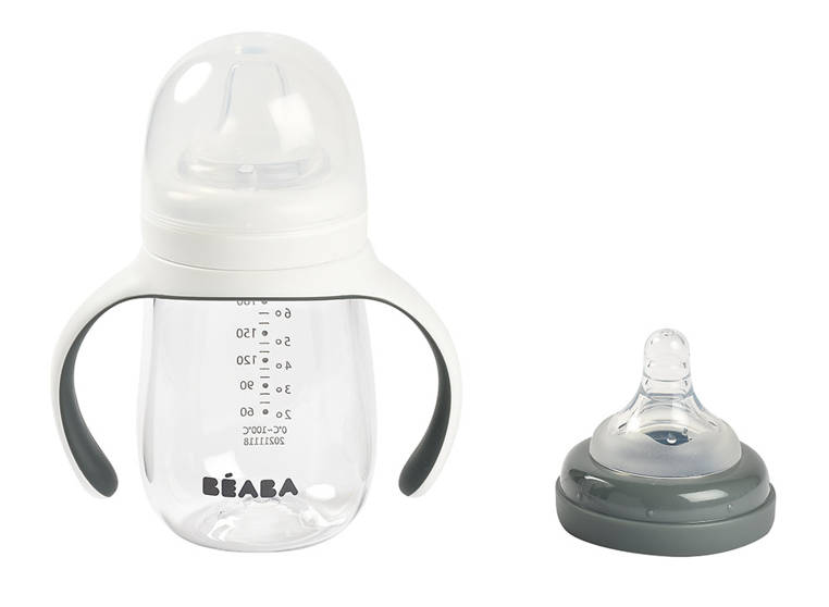 Beaba, Butelka treningowa 2w1 tritanowa 210 ml  Mineral grey Beaba, Butelka treningowa 2w1 tritanowa 210 ml  Mineral grey
