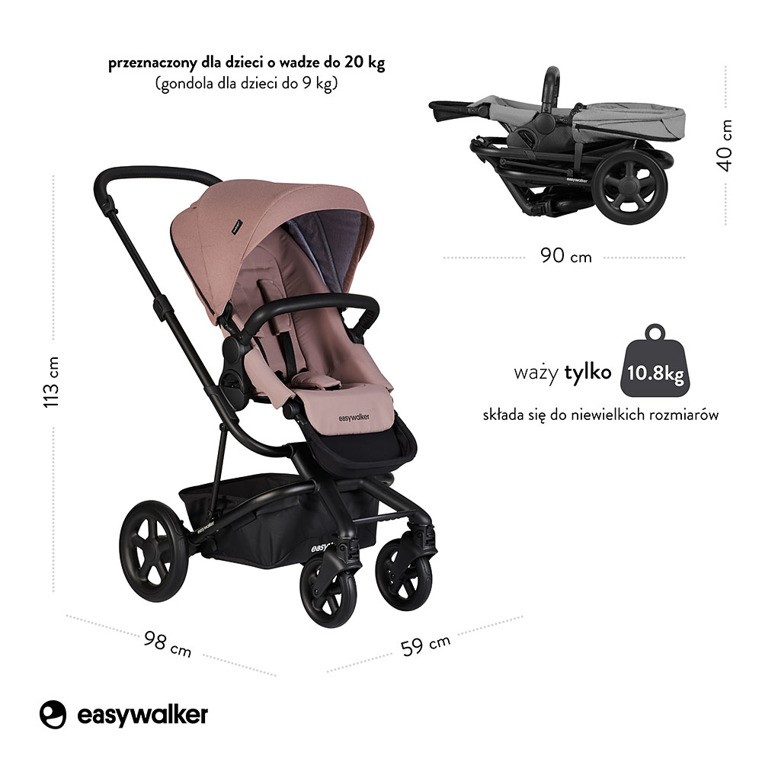 Easywalker, Harvey² Wózek głęboko-spacerowy Desert Pink (zawiera stelaż, siedzisko z budką i pałąkiem) Easywalker, Harvey² Wózek głęboko-spacerowy Desert Pink (zawiera stelaż, siedzisko z budką i pałąkiem)