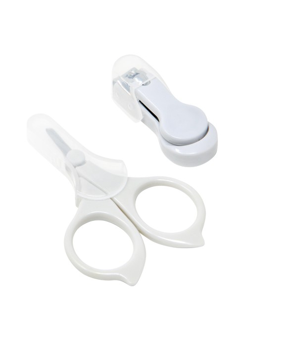 Poupy, Nożyczki do Paznokci z Zaokrąglonymi Końcówkami + Cążki, Popielate, 0m+ Poupy, Nożyczki do Paznokci z Zaokrąglonymi Końcówkami + Cążki, Popielate, 0m+