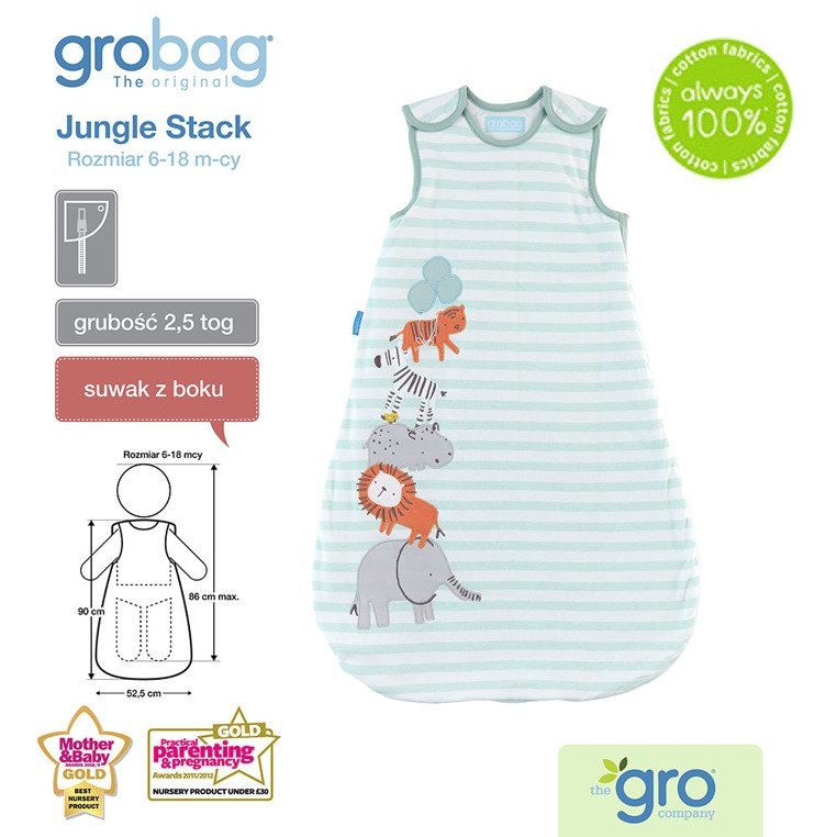 Gro Company, Śpiworek Grobag Jungle Stack 2,5 tog 6-18 m-cy Gro Company, Śpiworek Grobag Jungle Stack 2,5 tog 6-18 m-cy