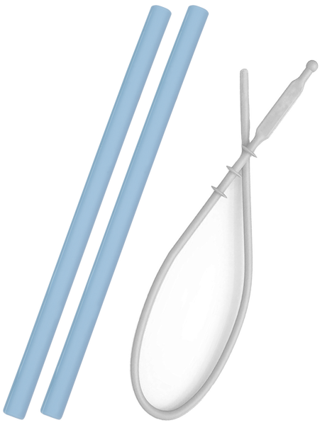 Minikoioi, słomki silikonowe 2szt z czyścikiem niebieskie