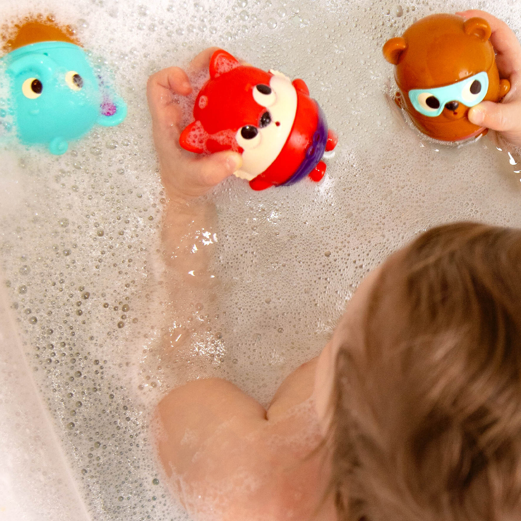 Btoys, Zestaw do kąpieli - trzy rozkręcane zwierzaki-sikawki zmieniające kolory - zestaw z pieskiem