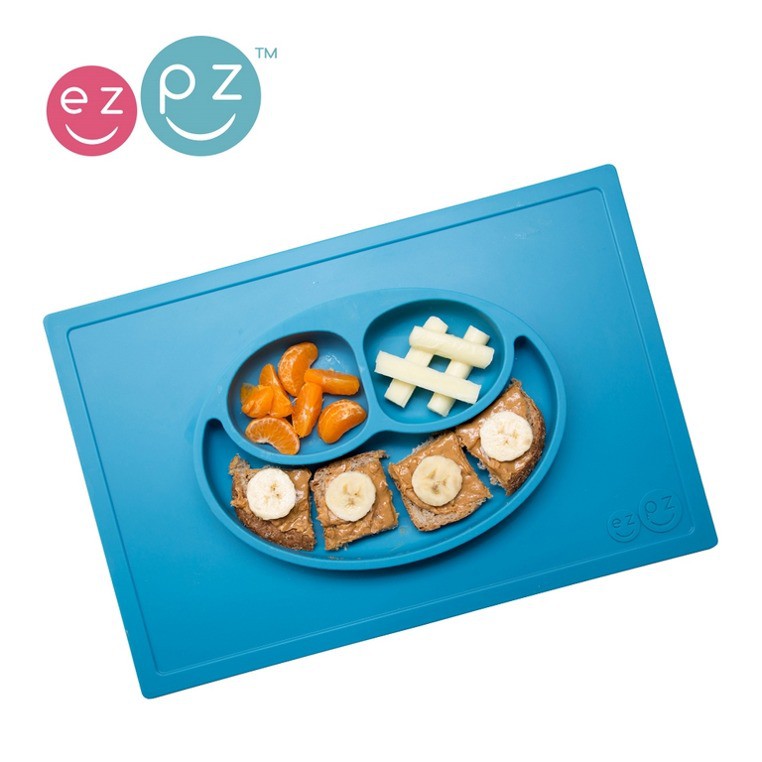 EZPZ, silikonowy talerzyk z podkładką 2w1 Happy Mat niebieski EZPZ, silikonowy talerzyk z podkładką 2w1 Happy Mat niebieski