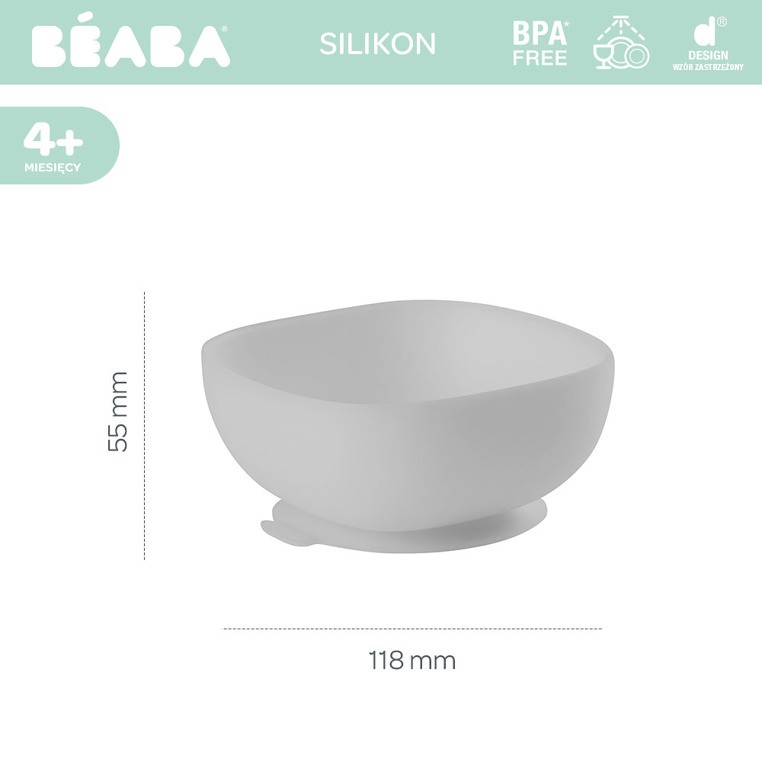 Beaba, Silikonowa miseczka z przyssawką grey