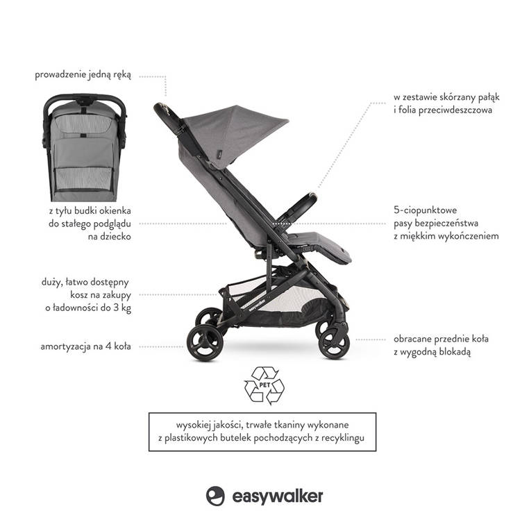 Easywalker, Miley² Kompaktowy wózek spacerowy z torbą transportową Marble Grey Easywalker, Miley² Kompaktowy wózek spacerowy z torbą transportową Marble Grey