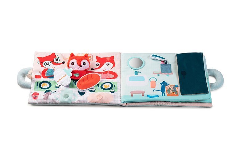 LILLIPUTIENS, Miękka książeczka aktywizująca z mini - przytulanką „Dzień dobry, mały lisku” 18 m+