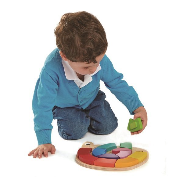 Tender Leaf Toys, Drewniana zabawka - Kolorowy wąż, kolory i kształty