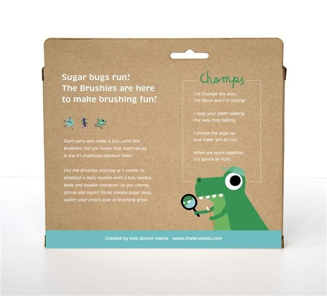 The Brushies, Szczoteczka silikonowa na palec Dinozaur CHOMPS z książeczką