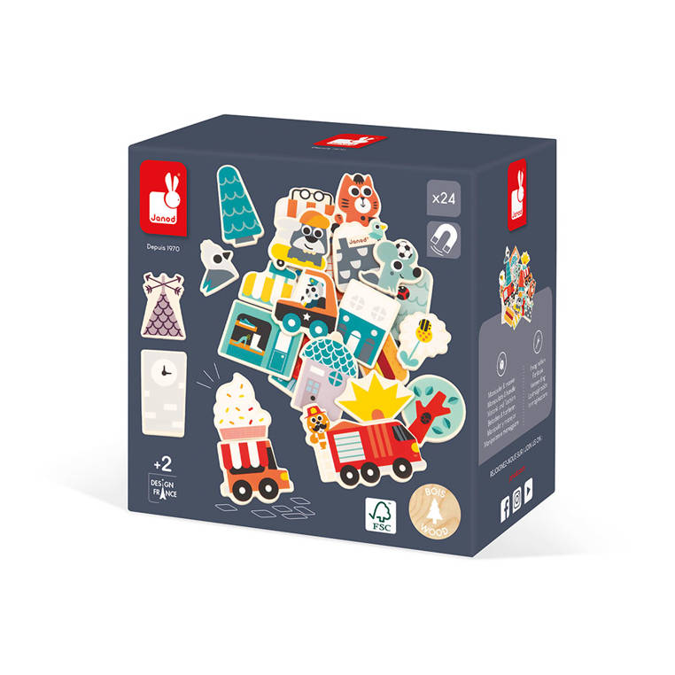 Janod,  Magnesy 24 szt  Miasto Janod,  Magnesy 24 szt  Miasto