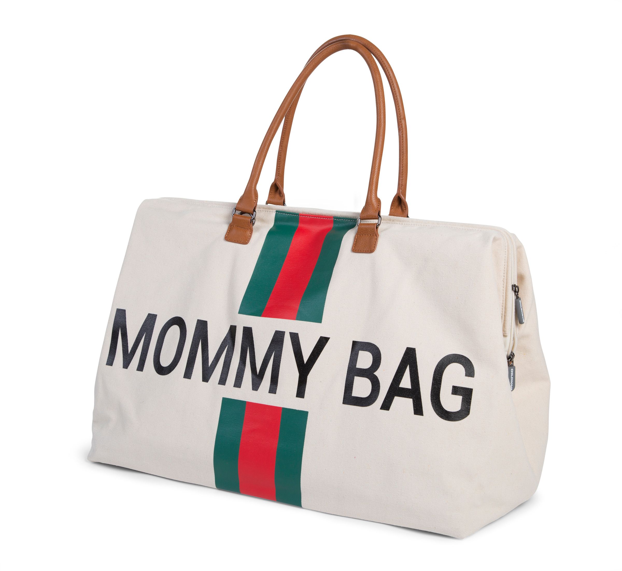 Childhome, Torba Mommy Bag beżowa paski zielono-czerwone Childhome, Torba Mommy Bag beżowa paski zielono-czerwone