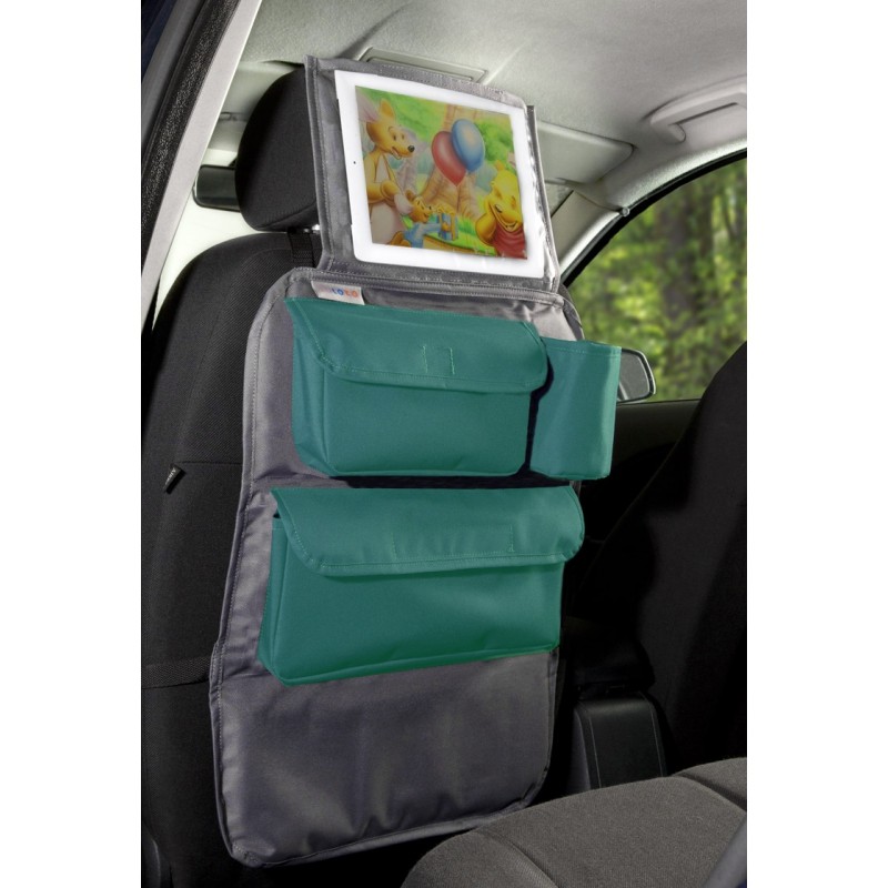 Organizer samochodowy z oknem na tablet - szary z turkusem