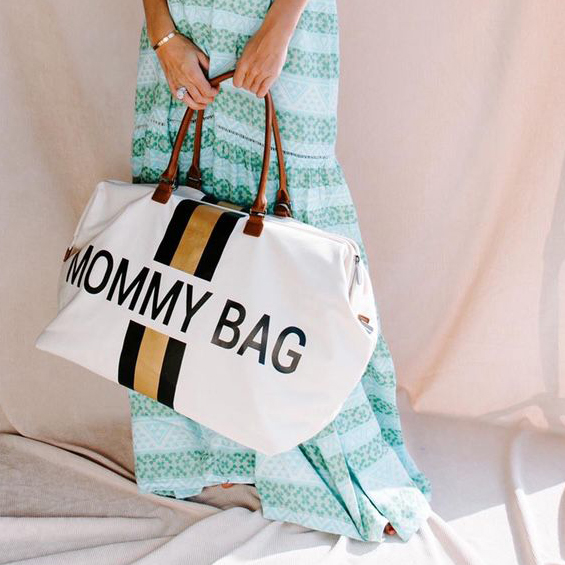 Childhome, Torba Mommy Bag beżowa paski czarno-złote Childhome, Torba Mommy Bag beżowa paski czarno-złote