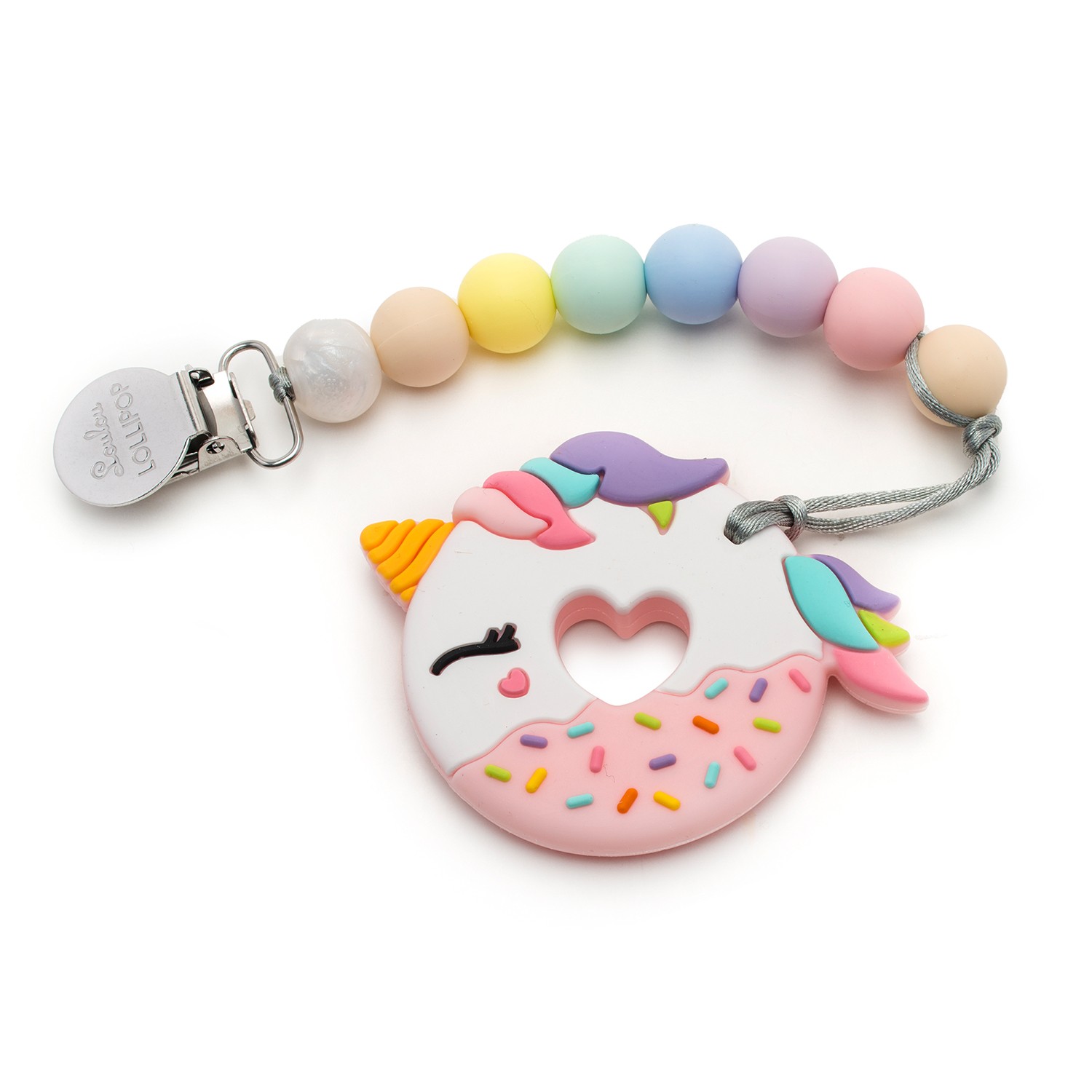 LouLou Lollipop, gryzak silikonowy z zawieszką Unicorn Donut pink LouLou Lollipop, gryzak silikonowy z zawieszką Unicorn Donut pink