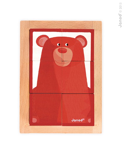 Janod, klocki drewniane 6 elementów puzzle Baby Forest