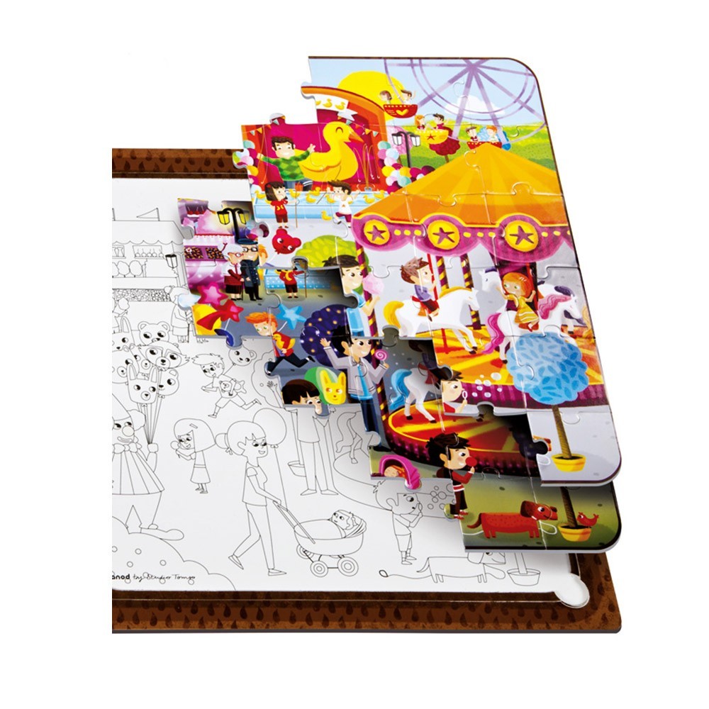 Janod, puzzle 3 w 1 Wesołe miasteczko