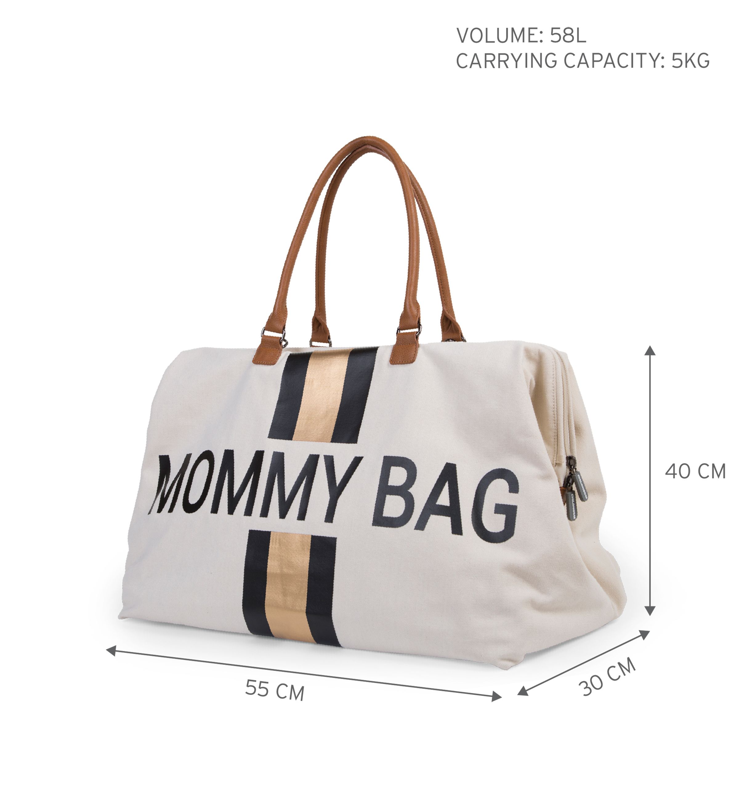 Childhome, Torba Mommy Bag beżowa paski czarno-złote Childhome, Torba Mommy Bag beżowa paski czarno-złote