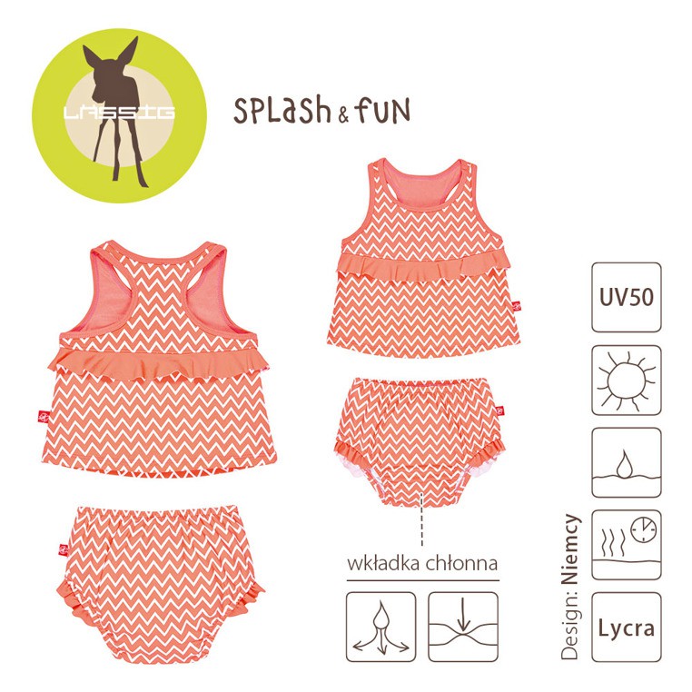 Lassig, kostium do pływania dwuczęściowy z wkładką Zigzag peach, UV 50+, 0-6 mcy
