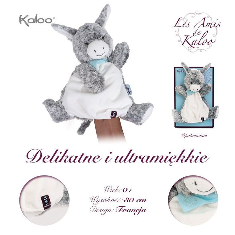 Kaloo, Osiołek Popielaty pierwsza przytulanka pacynka 30 cm kolekcja Les Amis