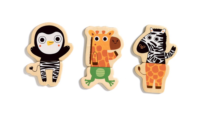 Djeco, Puzzle 2-ele. drewniane magnetyczne Dżungla