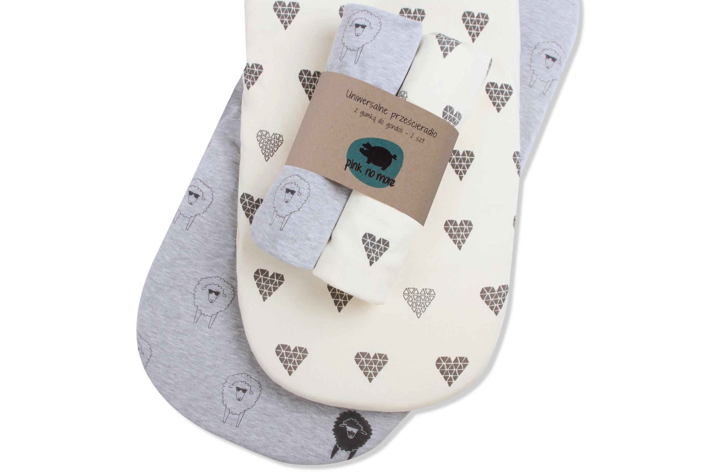 Uniwersalne prześcieradło z gumką do gondoli - owce i serca Uniwersalne prześcieradło z gumką do gondoli - owce i serca