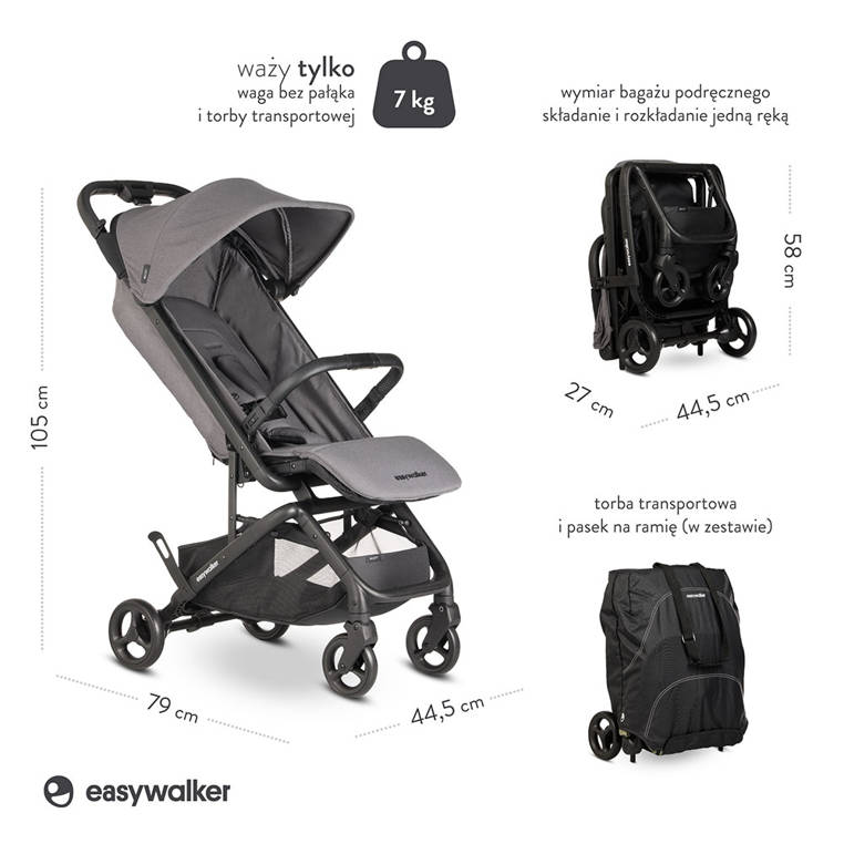 Easywalker, Miley² Kompaktowy wózek spacerowy z torbą transportową Marble Grey Easywalker, Miley² Kompaktowy wózek spacerowy z torbą transportową Marble Grey