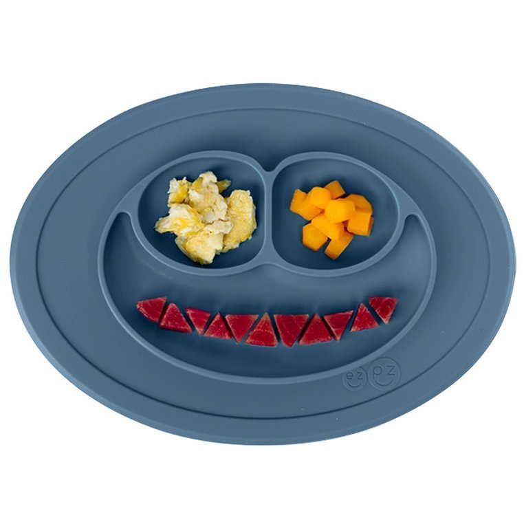 EZPZ, Silikonowy talerzyk z podkładką mały 2w1 Mini Mat ciemny niebieski