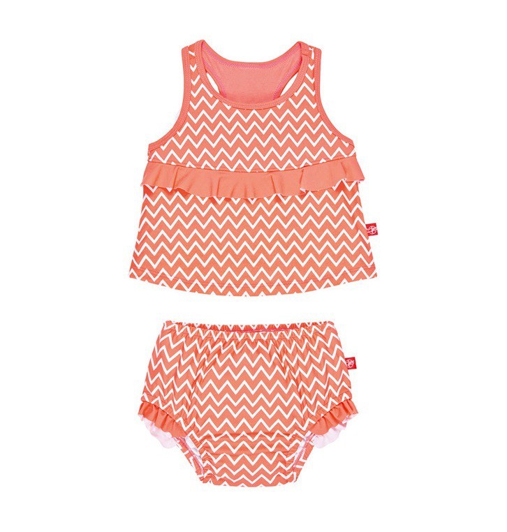 Lassig, kostium do pływania dwuczęściowy z wkładką Zigzag peach, UV 50+, 0-6 mcy