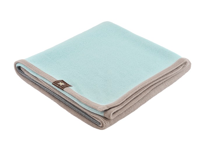 Dzianinowy  kocyk pasy mięta szary beż Dzianinowy  kocyk pasy mięta szary beż