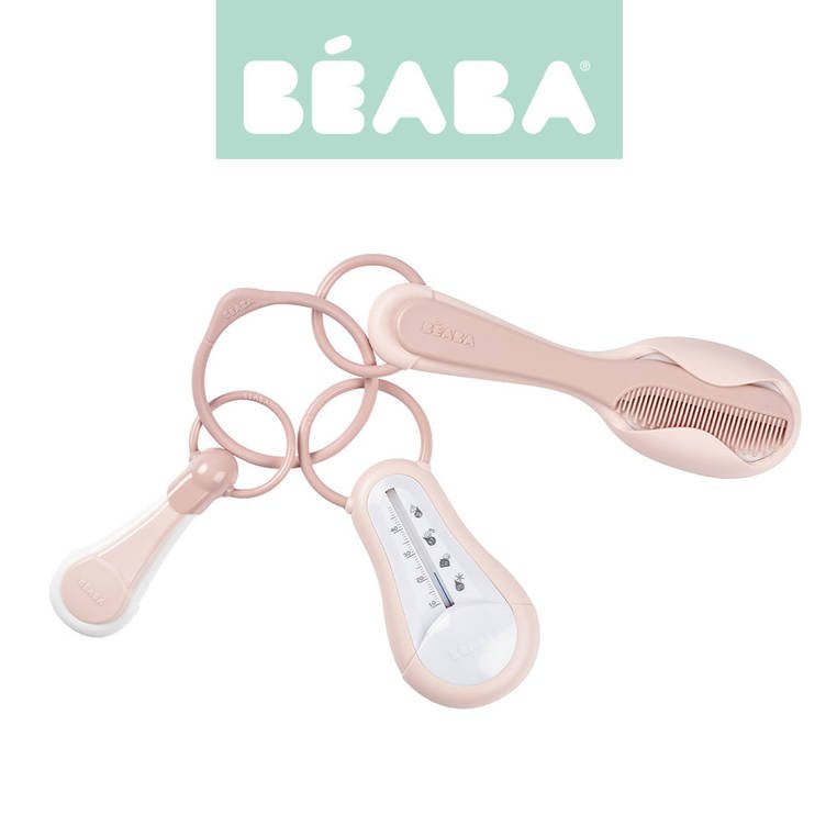 Beaba, Akcesoria do pielęgnacji: termometr do kąpieli, cążki do paznokci, szczoteczka i grzebień Old Pink