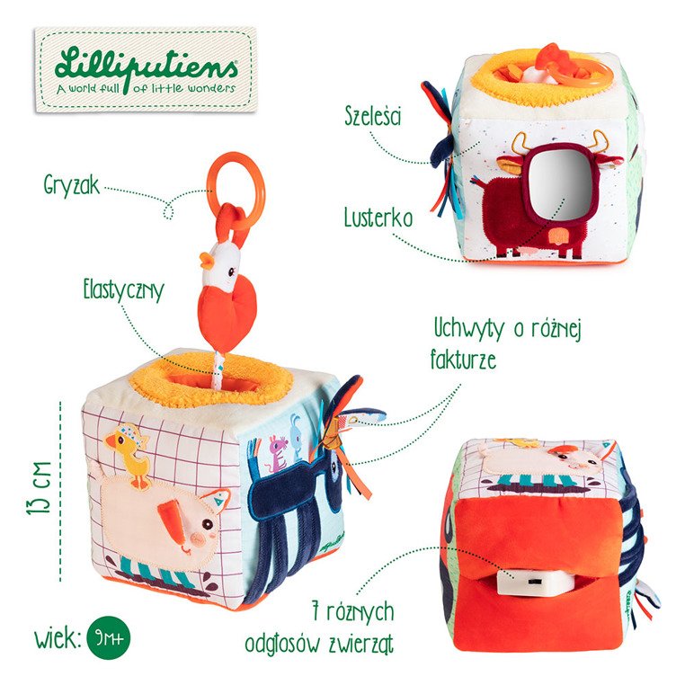 Lilliputiens, Dźwiękowa kostka aktywizująca wielofunkcyjna Farma 9 m+