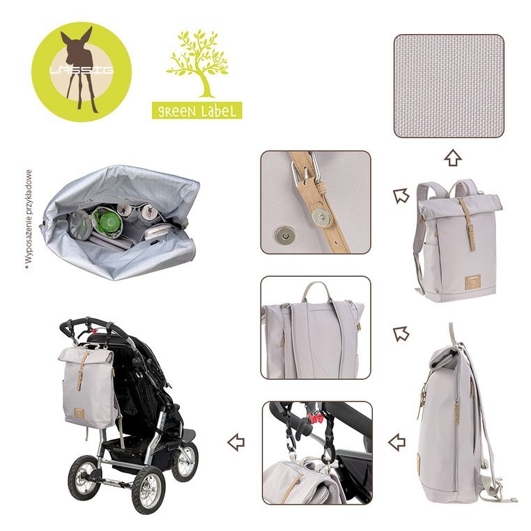 Lassig, Green Label Plecak dla mam z akcesoriami Rolltop Backpack Grey Lassig, Green Label Plecak dla mam z akcesoriami Rolltop Backpack Grey