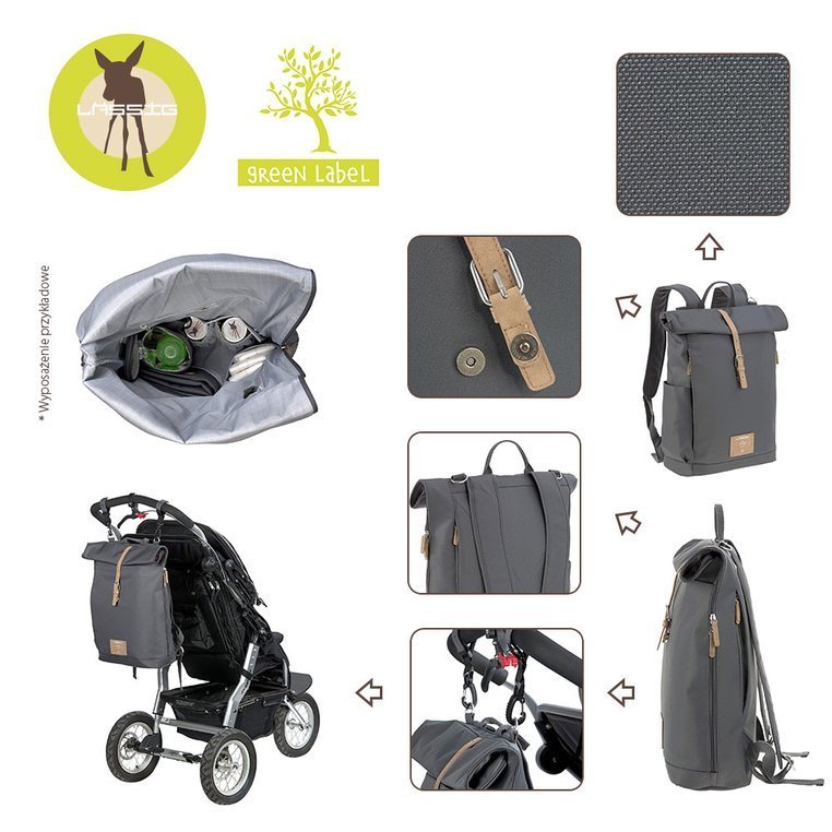 Lassig, Green Label Plecak dla mam z akcesoriami Rolltop Backpack Anthracite Lassig, Green Label Plecak dla mam z akcesoriami Rolltop Backpack Anthracite