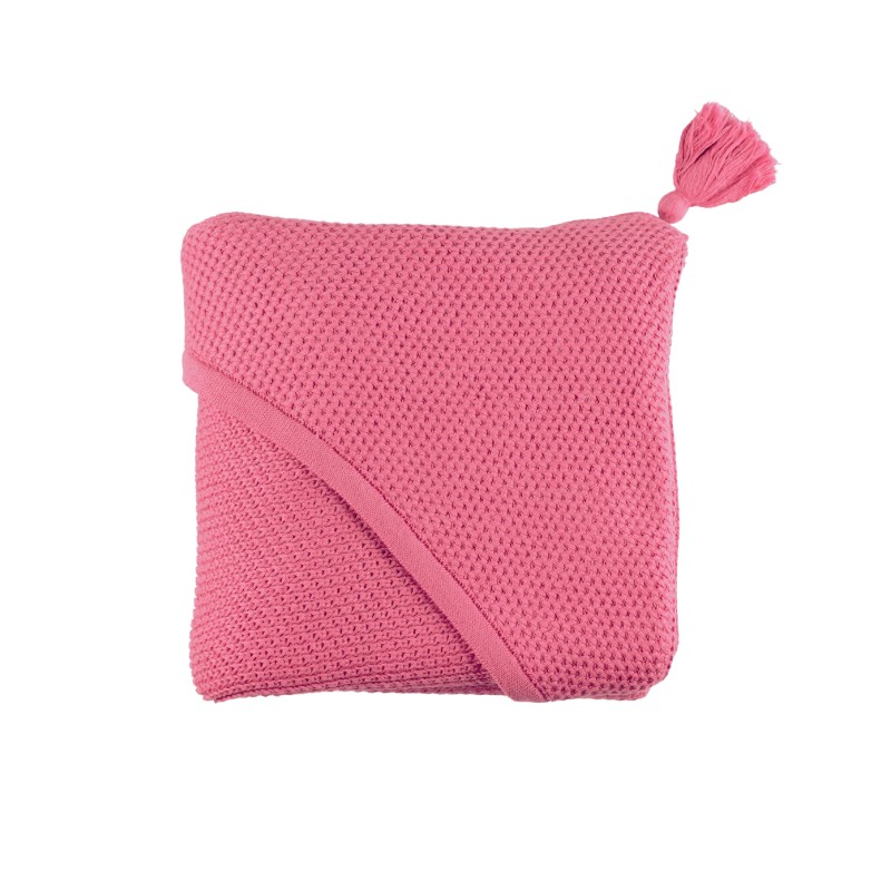 Pink no more, Kocyk bambusowy tkany z kapturkiem różowy Pink no more, Kocyk bambusowy tkany z kapturkiem różowy