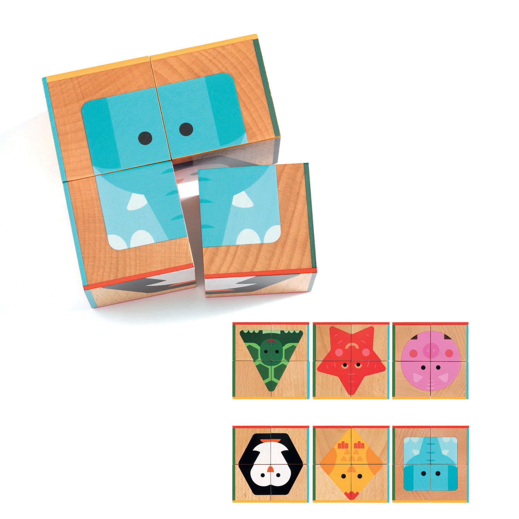 Djeco, Drewniane klocki/puzzle 4 cz. CUBA BASIC Djeco, Drewniane klocki/puzzle 4 cz. CUBA BASIC