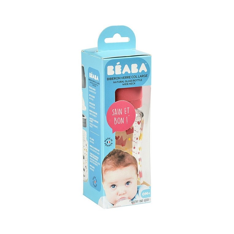 Beaba, Butelka szklana szerokootworowa 240 ml Yellow / Pink Crown Beaba, Butelka szklana szerokootworowa 240 ml Yellow / Pink Crown