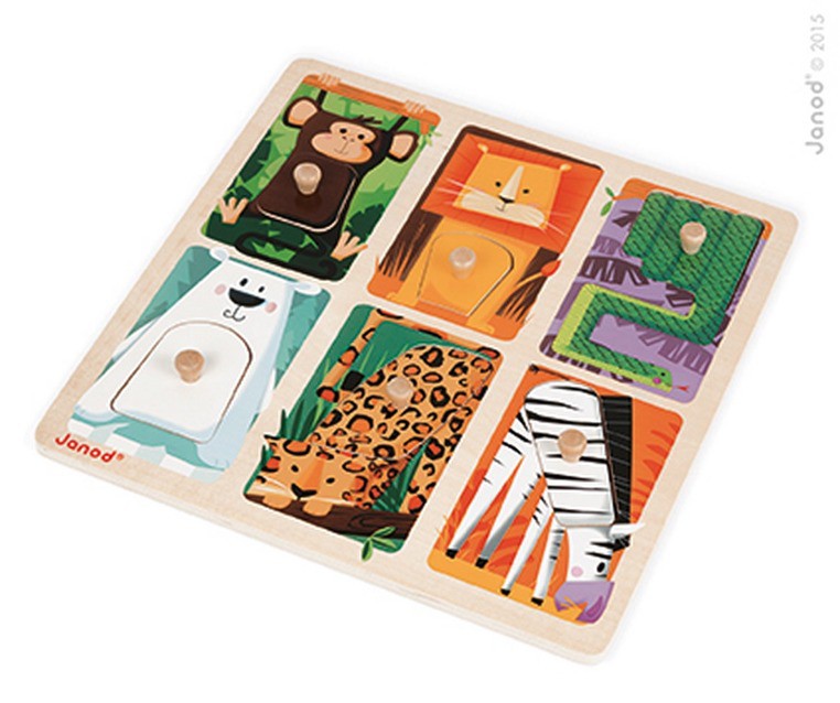 Janod, puzzle sensoryczne drewniane Zwierzątka w ZOO, Janod, puzzle sensoryczne drewniane Zwierzątka w ZOO,