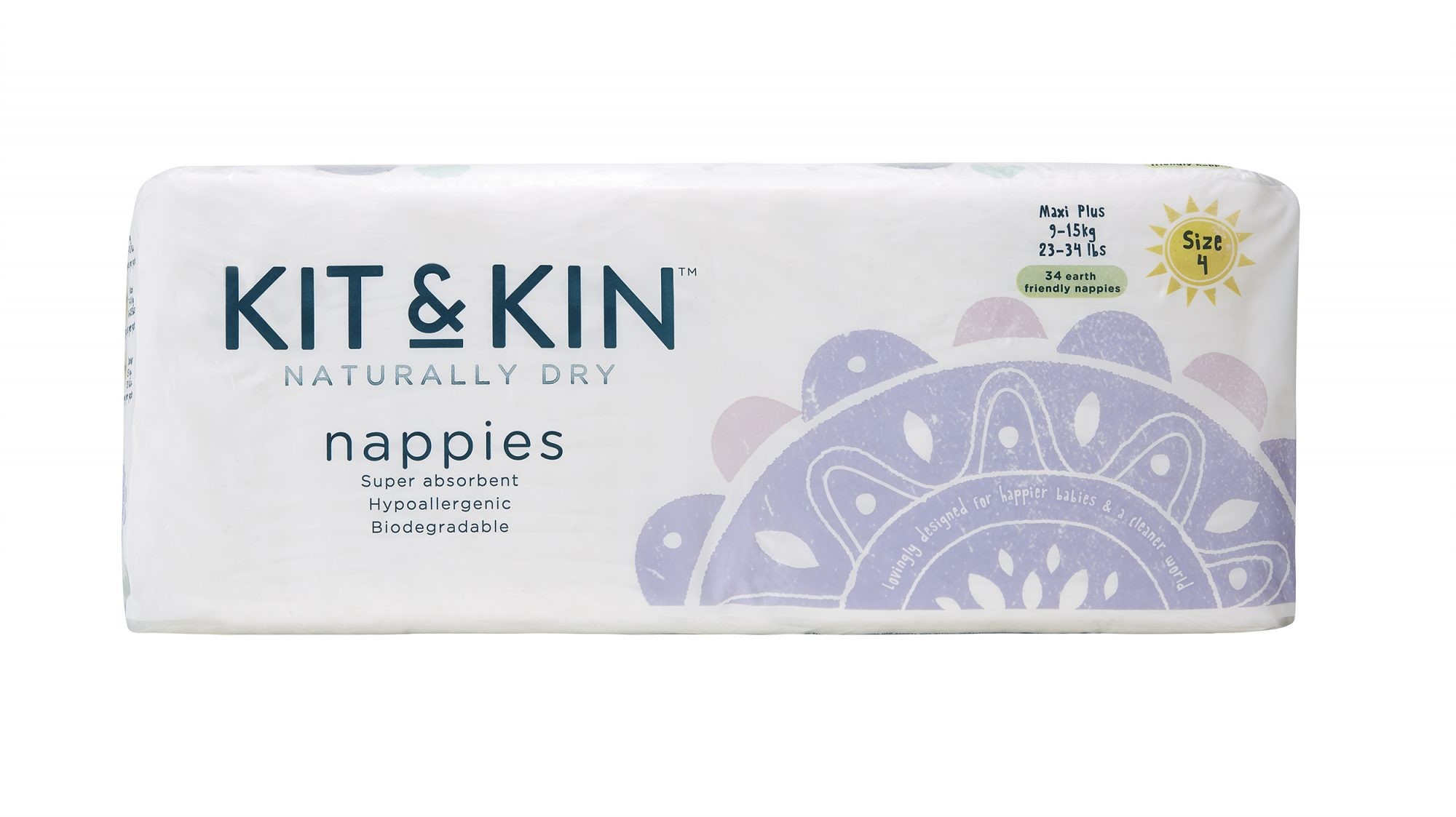 Kit and Kin, Biodegradowalne Pieluszki Jednorazowe Maxi (7-11kg), Giraffe/Hippo  34 szt.