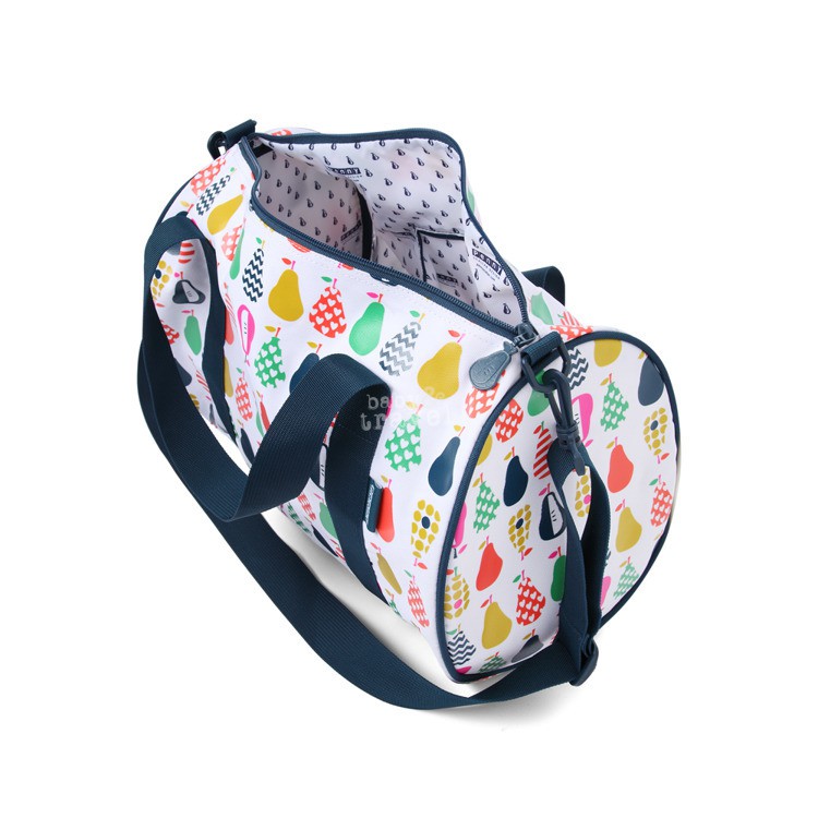 Podręczna torba biało-granatowa w gruszki