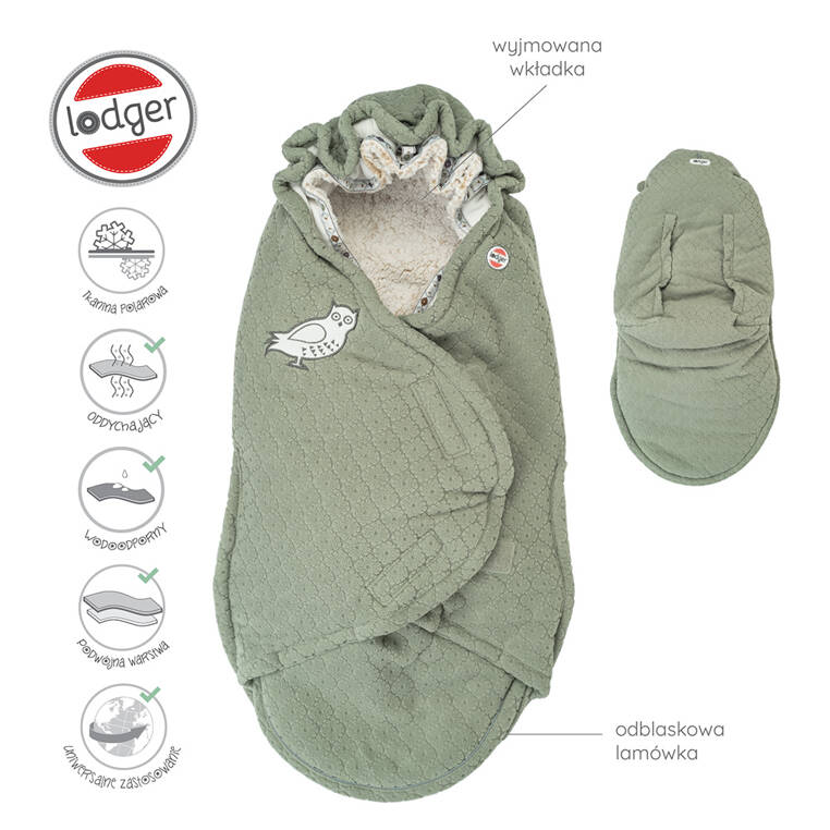 Lodger Polarowy Zimowy Śpiworek Do Wózka Szałwiowy Fleece Elm Lodger Polarowy Zimowy Śpiworek Do Wózka Szałwiowy Fleece Elm