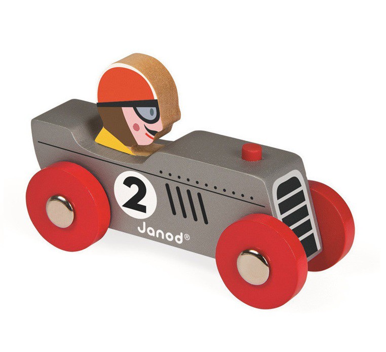 Janod, wyścigówka drewniana Retromotor srebrna