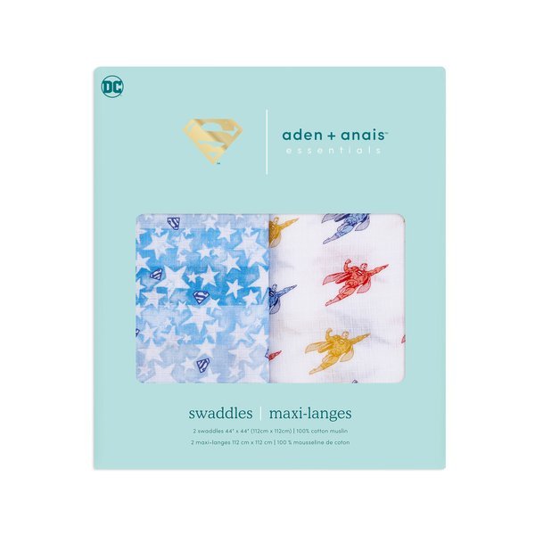 Aden & Anais, ESSENTIALS otulacz muślinowy 112cm x 112cm Superman 2szt
