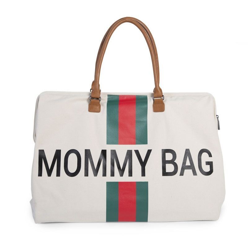Childhome, Torba Mommy Bag beżowa paski zielono-czerwone Childhome, Torba Mommy Bag beżowa paski zielono-czerwone