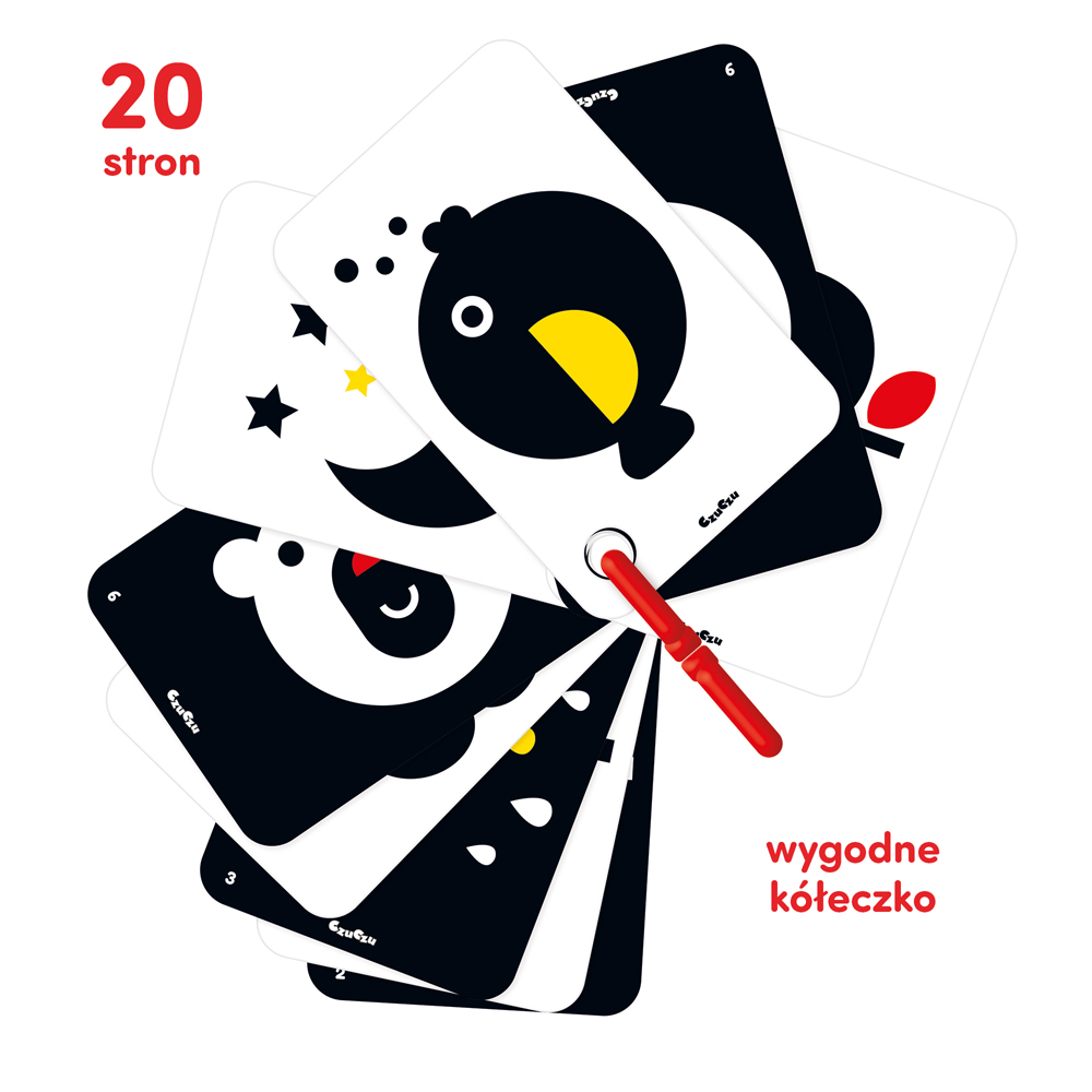 Czuczu, karty kontrastowe na kółeczku dla dzieci 0 miesięcy + Czuczu, karty kontrastowe na kółeczku dla dzieci 0 miesięcy +