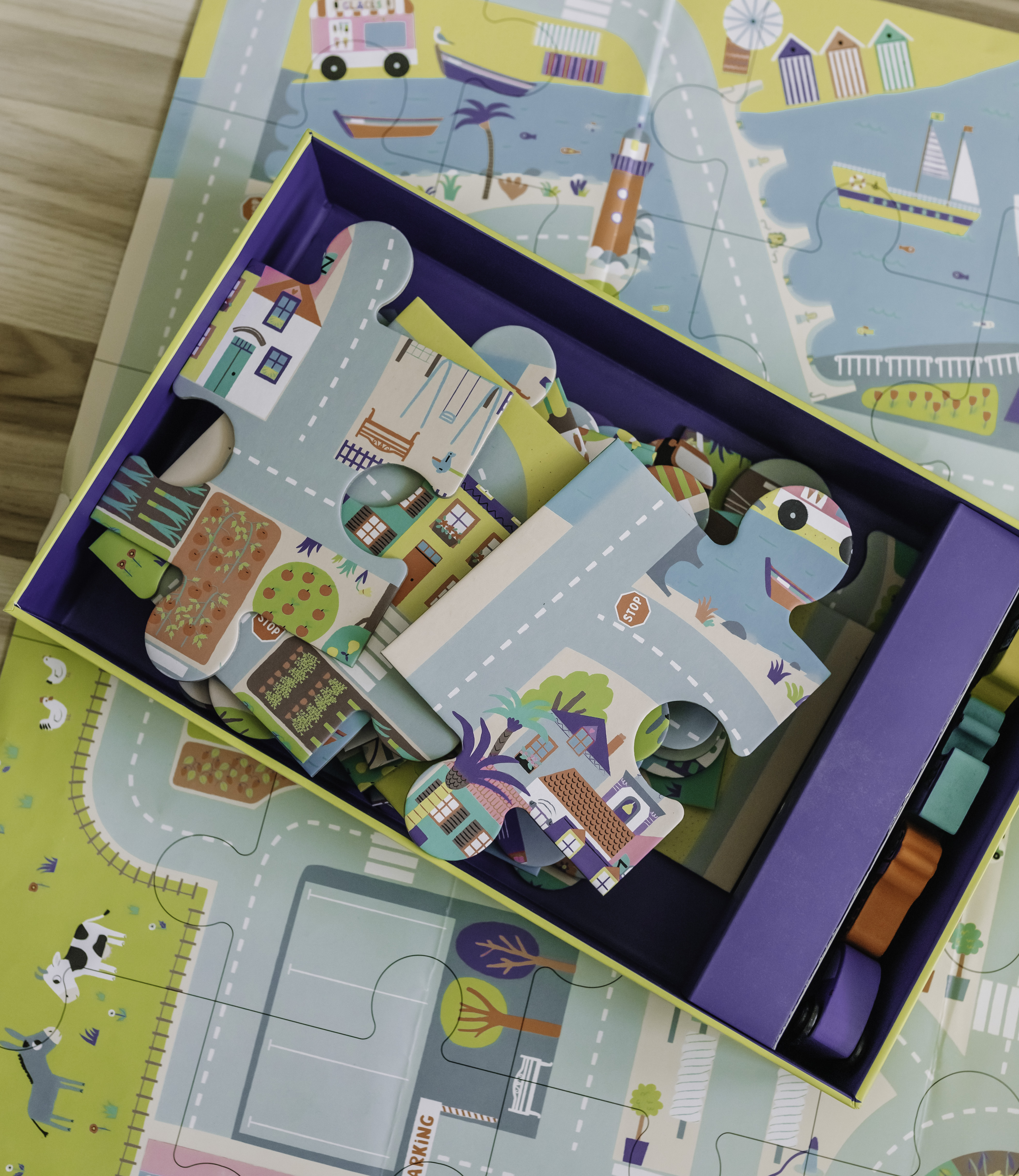 Auzou, Puzzle duże miasto z drewnianymi autkami 3+ Auzou, Puzzle duże miasto z drewnianymi autkami 3+