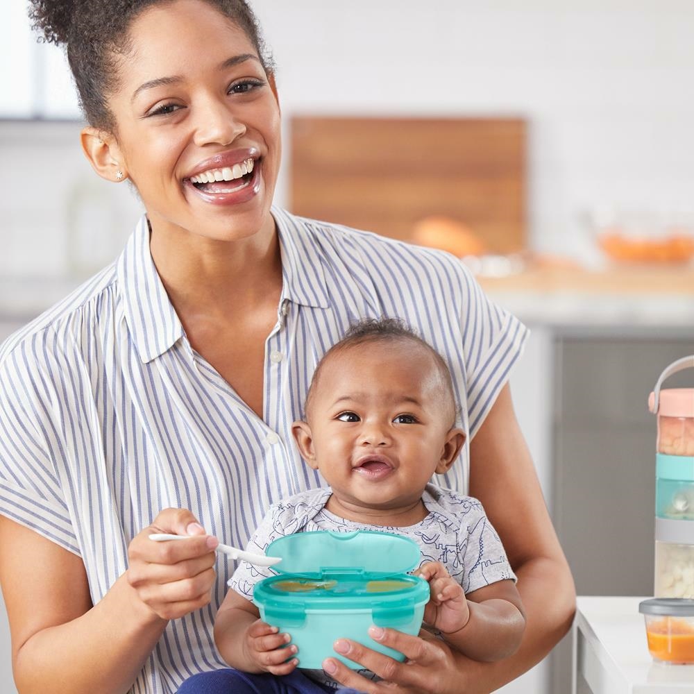 Skip Hop, Zestaw pojemnik+łyżka Easy-Serve Grey/Soft Teal