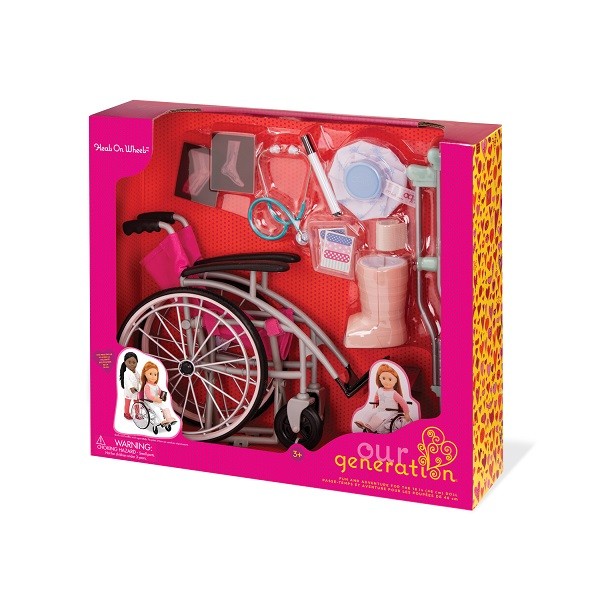 Our Generation, Zestaw z wózkiem inwalidzkim, kulami i akcesoriami – HEALS ON WHEELS Our Generation, Zestaw z wózkiem inwalidzkim, kulami i akcesoriami – HEALS ON WHEELS