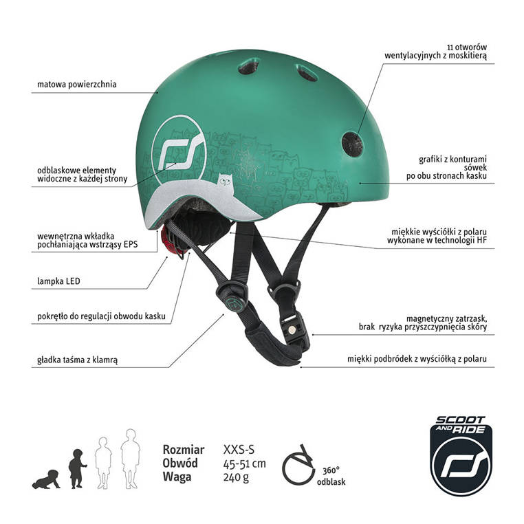 Scootandride, Kask z odblaskami XXS-S dla dzieci 1-5 lat Forest Owl